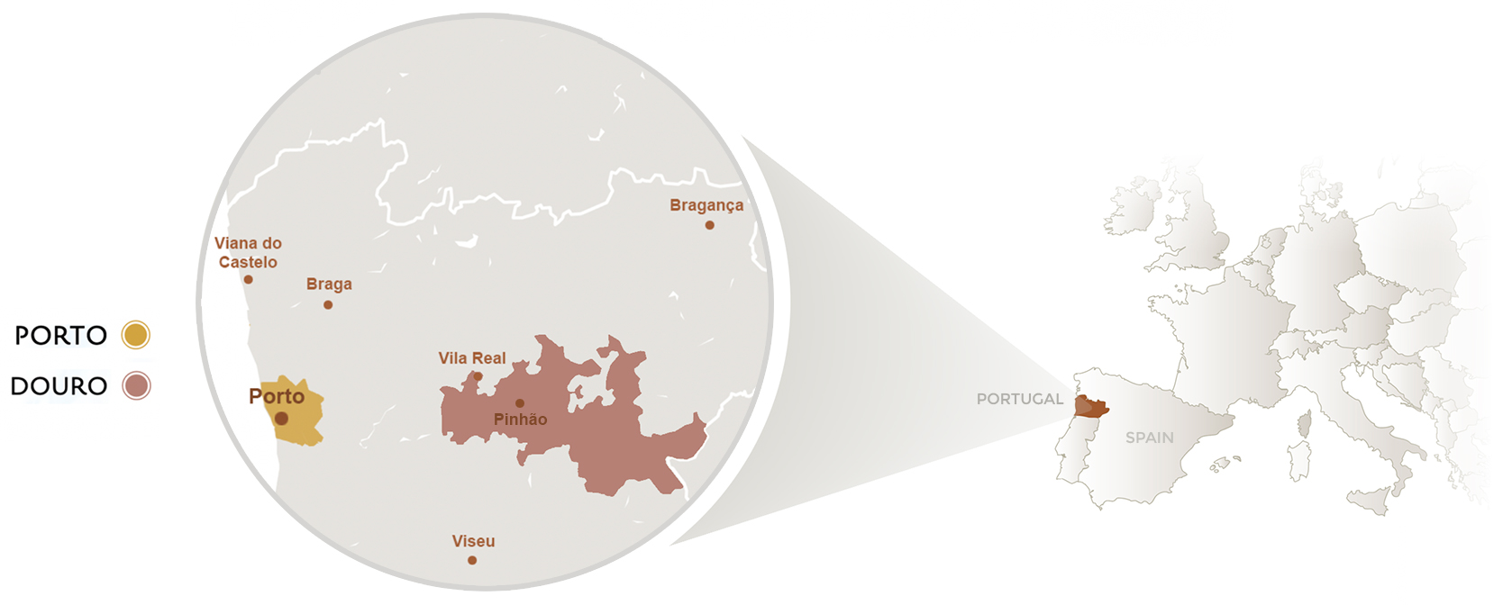 Mapa de Portugal com destaque para as zonas de visita